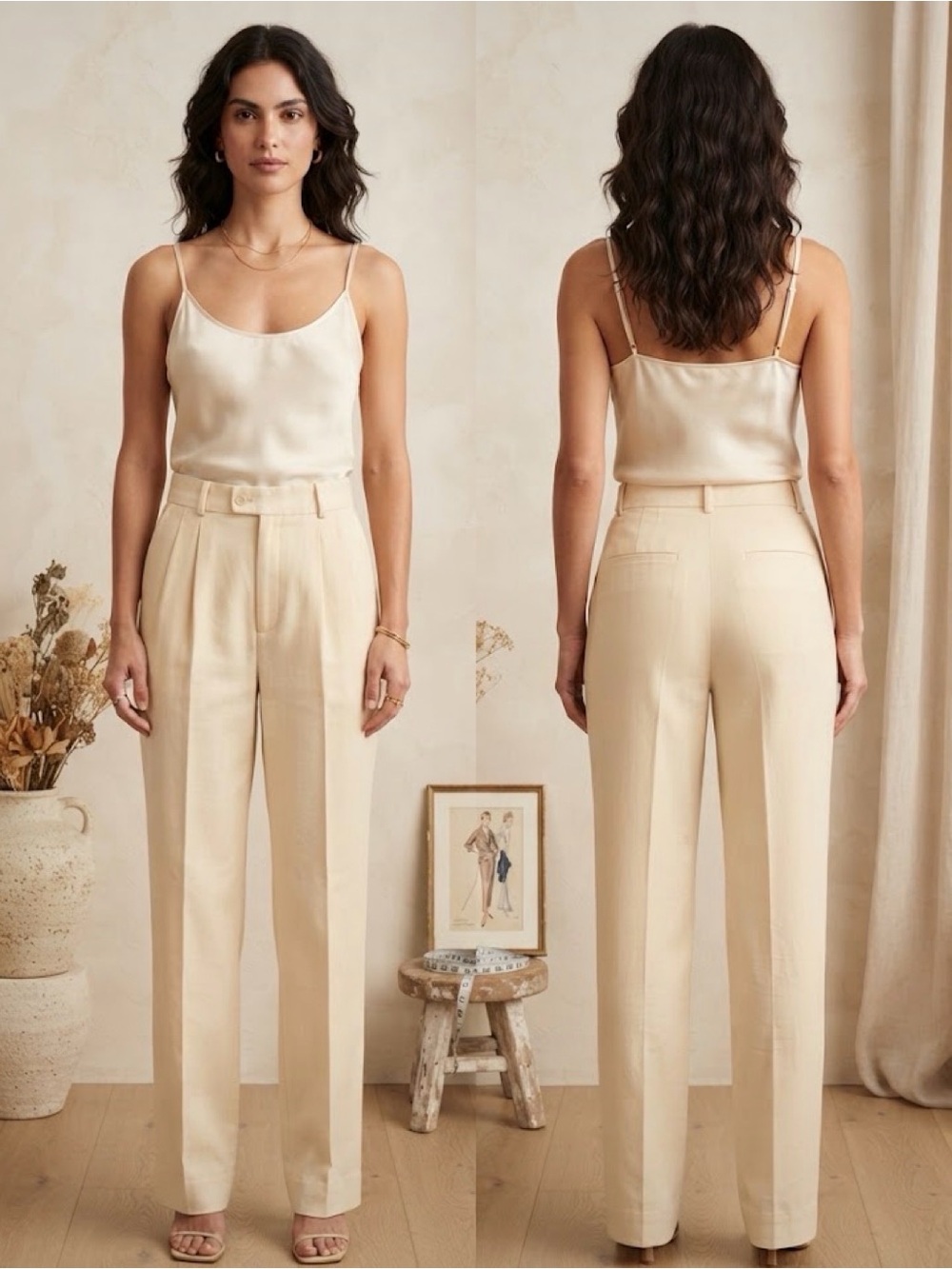 Vintage 70s 80s SIR For Her Cream High Waist Pleated Tailored Trouser Pants Sz S
